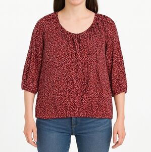Michael by Michael kors Women's pink and red elbow sleeve patterned top size L